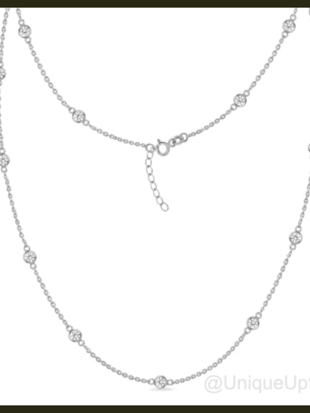 Sterling Silver CZ Station Necklace 18" Cable Chain Women's Jewelry Gift
